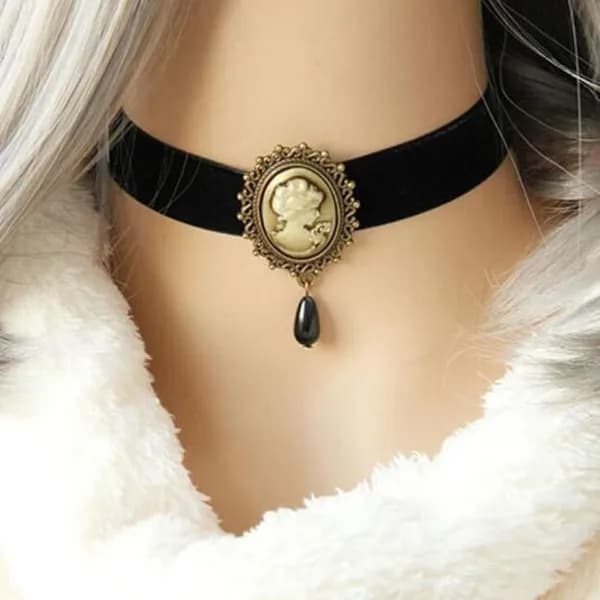 Mode Retro Sort Viktoriansk Kameo Perlekæde Fløjl Choker Halskæde[CO]