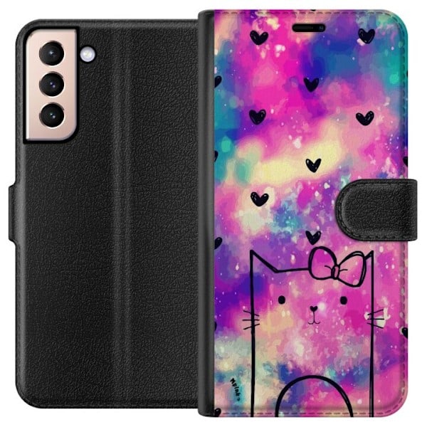 Samsung Galaxy S21 Plånboksfodral Katt med hjärtan
