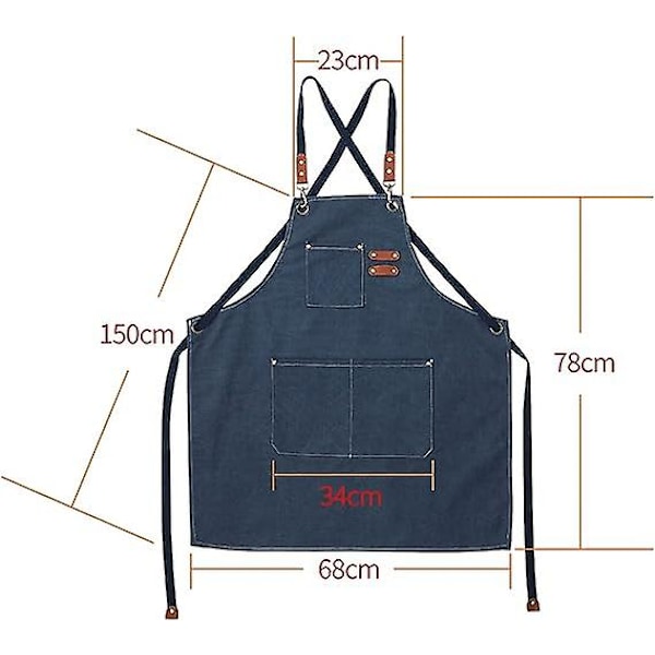 Förkläde för män och kvinnor med fickor, justerbart förkläde för matlagning, bakning, konstnärlig målning, bomullsduk arbetsförkläden för butik, trädgård