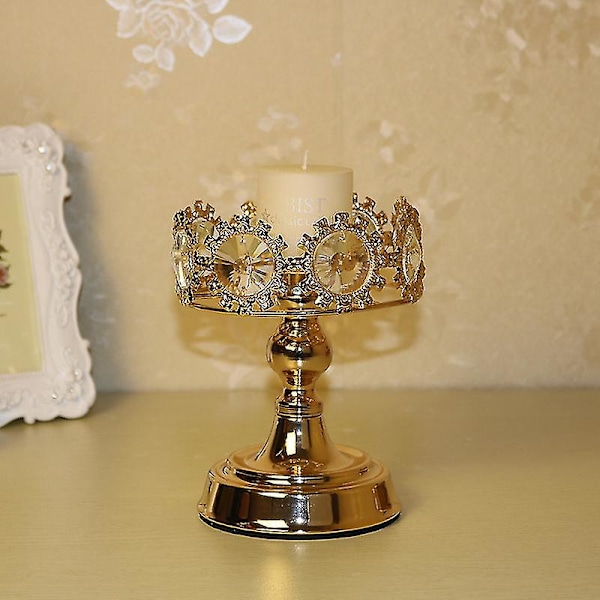 Guld Pillar Lysestage, Premium Guld Lysestageholder Med Deluxe Krystal Design(1stk, Guld)