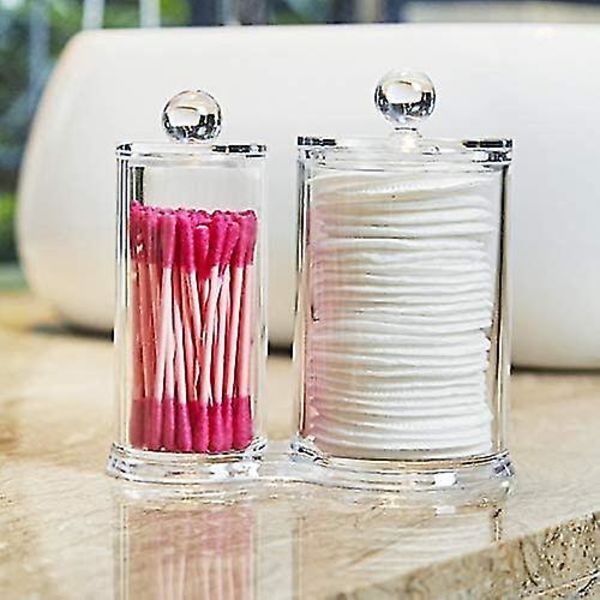 Bomuldsboks 2 Runde Bokse Transparent Akryl Makeup Opbevaring Til Vatpind Og Bomuld