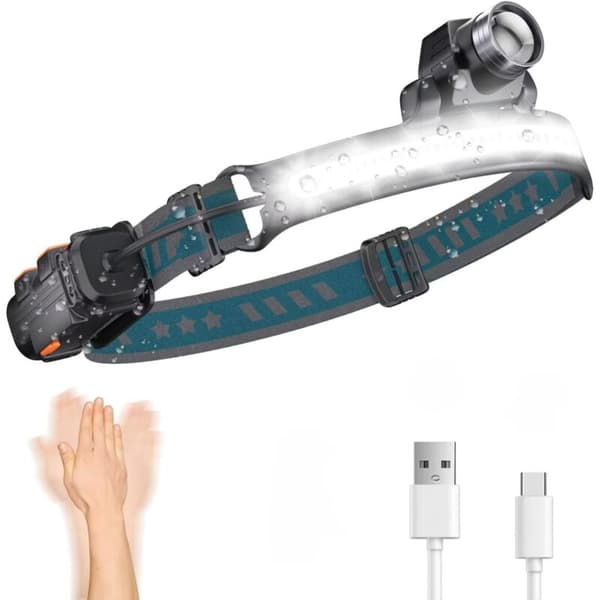 Professional Headlamp, Rechargeable Headlamp, 6 Light Modes, Sens