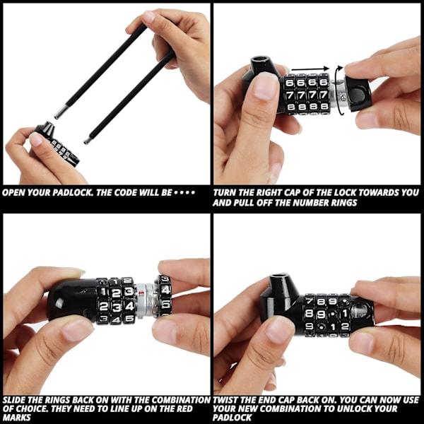 4-Digit Combination Lock for Bicycle - 18 cm with Long Handle - Waterproof Bicycle