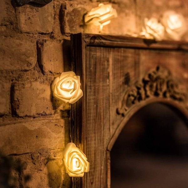 LED-ljusslinga Rosor Vit - 2m | 20 Blommor Varmvit | Rosljusslinga El | Dekoration För: Flickrum, Bröllop, Sminkbord | Ros