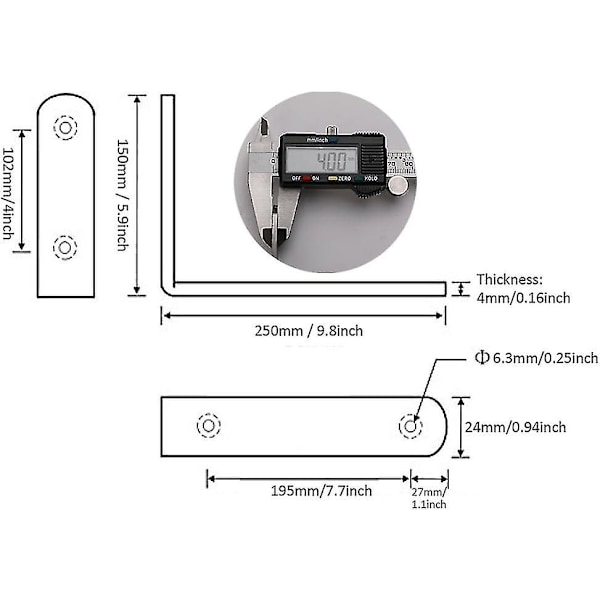 Rustfritt stål kraftig L-formet hjørnebrakett leddvinkelbrakett hyllebraketter, børstet nikkel, pakke med 4 (250x150x4mm)