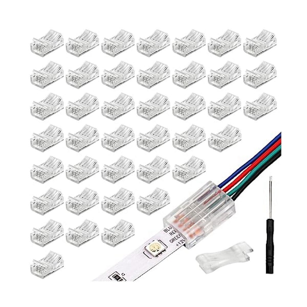 40-pack RGB LED-ljusremsanslutningar, 4-polig 10 mm lödfri till tråd snabbkoppling, vattentät A