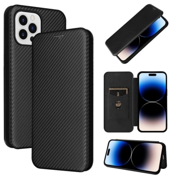 iPhone 14 Pro Max Deksel Flip Karbonfibertekstur Svart