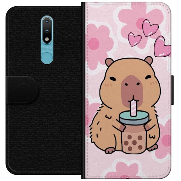 Nokia 2.4 Lommeboketui Kawaii Capybara Hjerter Anime Stil