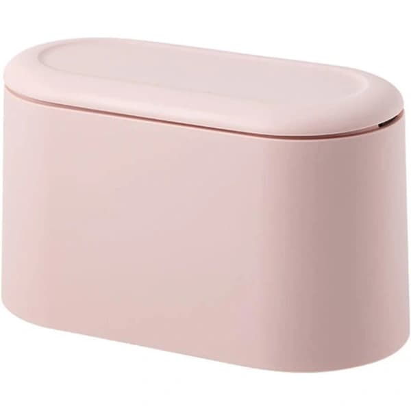 Mini søppelbøtte for bord med lokk for soverom (rosa)
