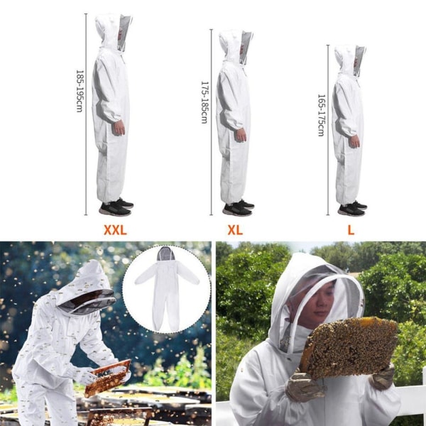 Bomull Helkropps Biodlingskläder Slöja Huva Hatt Anti-Bee Coat Special Skyddskläder Biodlingsdräkt Utrustning XXL