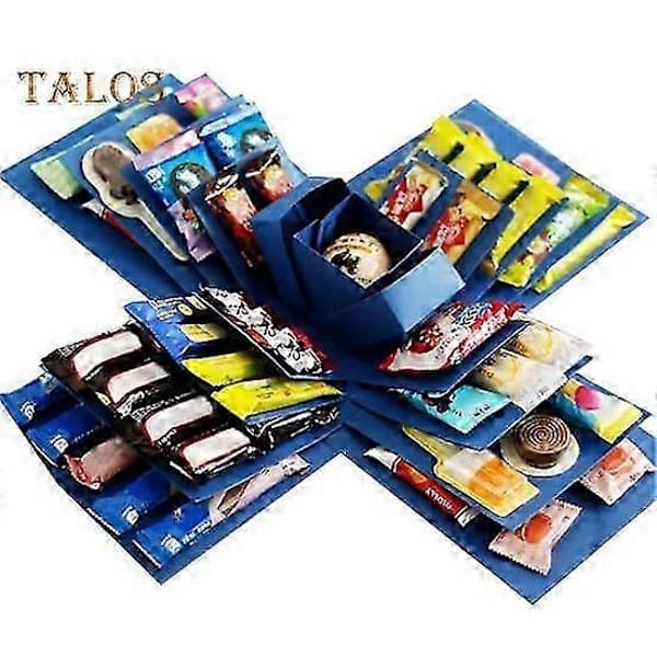 Explosionspresentlåda 5 lager DIY Scrapbook Överraskningslåda för födelsedag, årsdag, bröllop, Alla hjärtans dag, blå blue