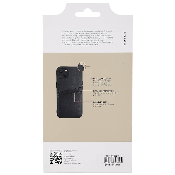 Buffalo iPhone 13 Kuori Nahka 2 Korttipaikalla Musta