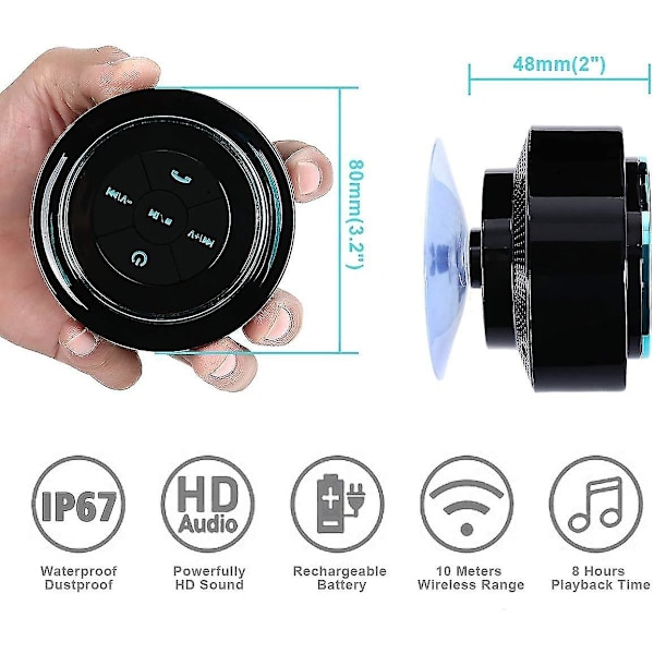 Kannettava Bluetooth-kaiutin, langaton Bluetooth-kaiutin, vedenpitävä suihkuradio, kannettava kaiutin FM-radiolla, vedenpitävä Ipx7+ 8 tunnin toistoaika, b