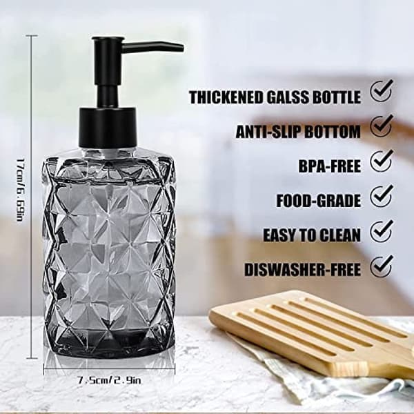 Versatile Glass Soap Dispenser, Lotion and Soap Pump Set, 2-pack 355ml Diamond Design for Versatile Use, Refillable & Eco-Friendly