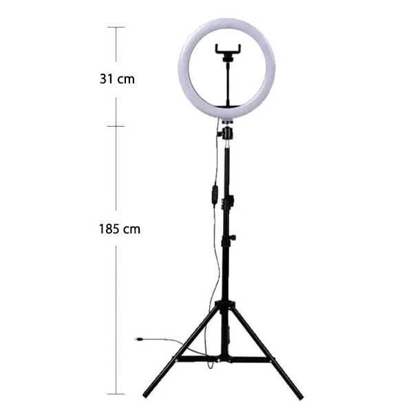 Selfie Lampe LED Ring Light Stativ 50 - 216 cm + Fjernbetjening Sort Sort