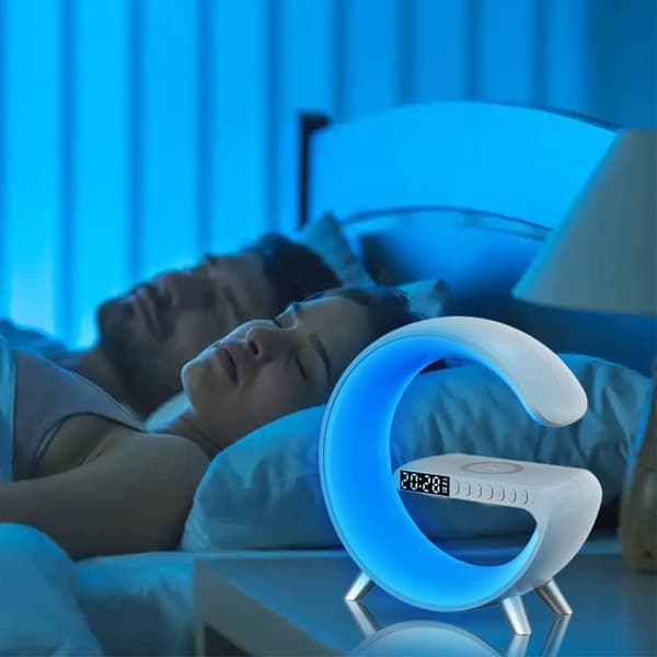 Multifunctional Wireless Charger Alarm Clock Speaker - White