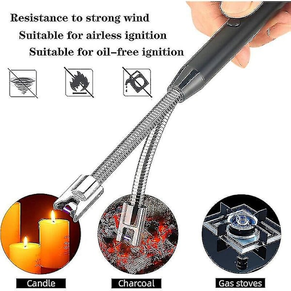 Elektrisk stearinlyss lighter, USB genopladelig elektrisk lighter elektronisk bue lighter med 360 slange vindsikker sort business
