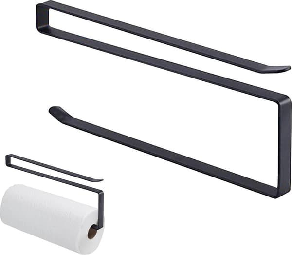 Køkkenrulleholder, Multifunktionel Metal Over Skabslåge, Ingen Boring, Til Køkken Og Garage, Sort, Passer Til Låger Op Til 2,2 cm