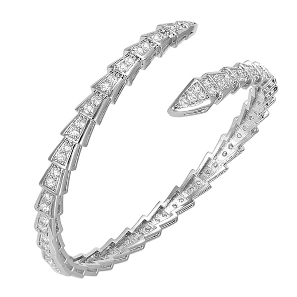 Manschettarmband med orm för kvinnor - Trendigt silverfärgat ormarmband med kubisk zirkonia, smyckespresent för jubileumsfest