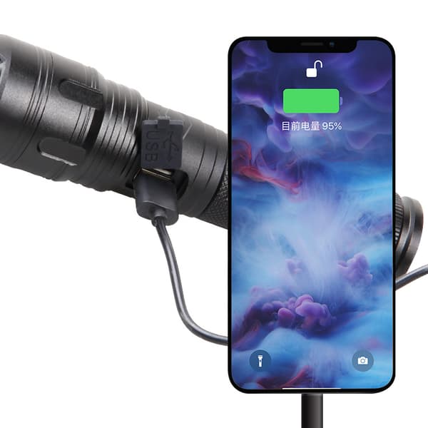 LED-lataus, kirkas valo, teleskooppitarkennus, USB-lataus