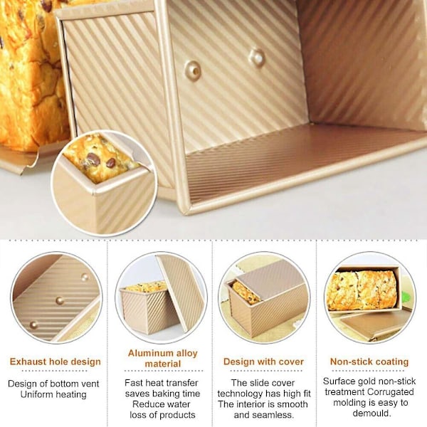 Brödform med lock Non-Stick Bakform Bröd Toastform Aluminium Korrugerad