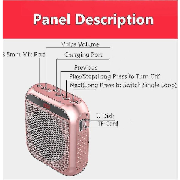Bärbar röstförstärkare med trådbunden mikrofon headset laddningsbar högtalare (roséguld)