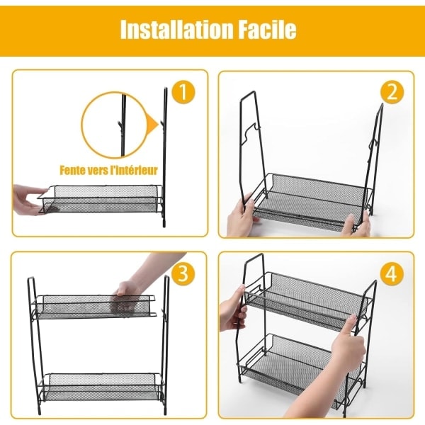 Kitchen Spice Rack, Storage Shelf, Organizer, Workstation Spice Storage, Vertical Shelf for Kitchen Cabinets, Bathroom, Black (2 Tier)