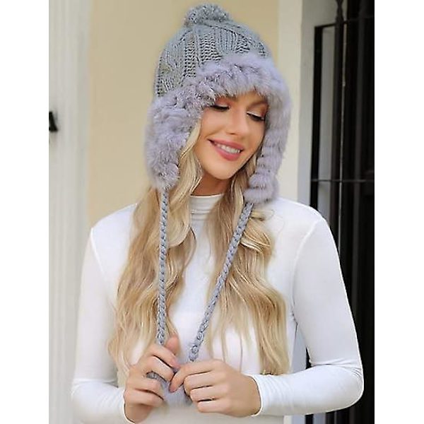 Vinterhatte til kvinder - varm strikhue med fløjlsbobble-pomponhatte
