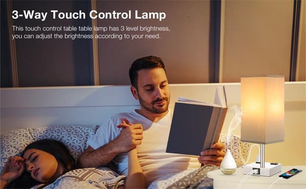 Small Table Lamp Modern Simple Study USB+A Charging Port AC Outlet American Touch Dimmable Bedroom Bedside Lamp