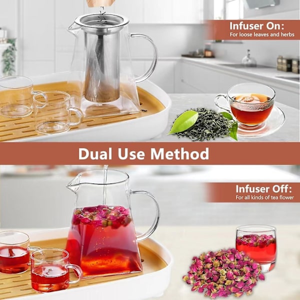 950 ml Borosilikatglas Tekanna, Löst Blad Tepåsar Med Infuser, Stor Kvadratisk Tepåse Med Sil, Spishäll Mikrovågsugn Säker Tekanna För 4-6 Koppar
