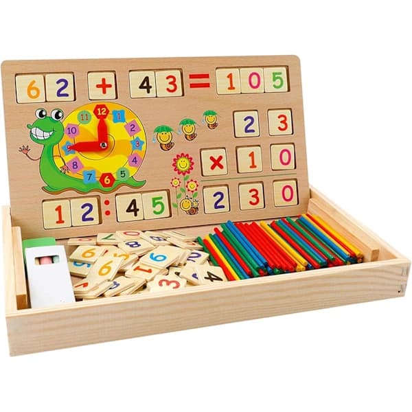 Trælegetøj til matematik, læringsæske, nummerspil, med tavle[CO]