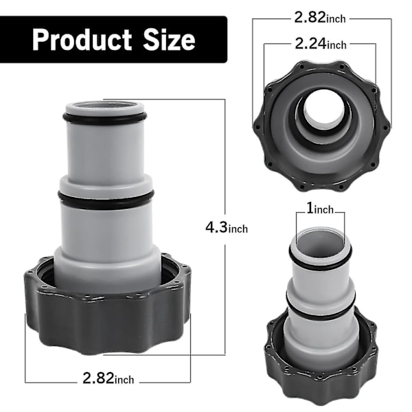 Intex erstatningspumpe slange adapter med gjenger - For 1.5  1.25\" slange - A-serie 25077rp 8\" grå 2-pakning