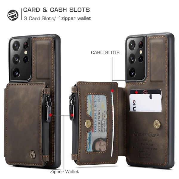 Samsung Galaxy S21 Ultra - CASEME Fodral med Plånboksfunktion - Brun Brown Brun