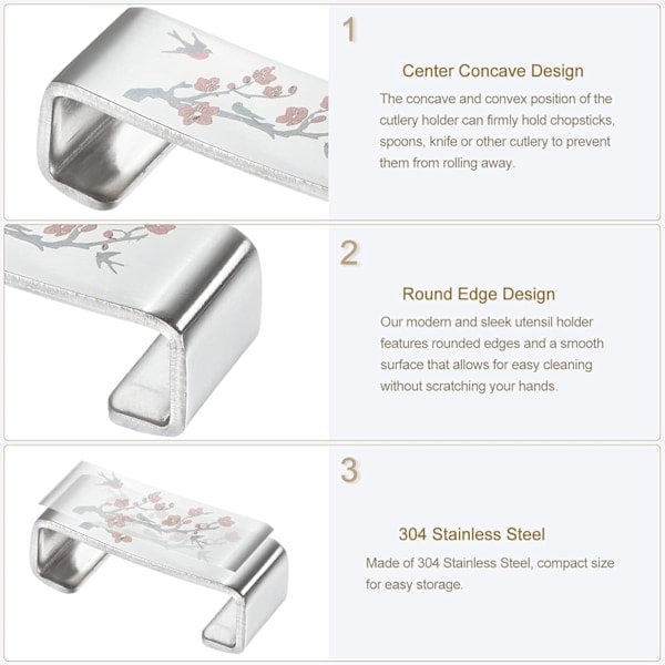 4 stk 304 Rustfrit Stål Flad Chopstickholder Blommeblomst Flad Chopstickstøtte til Bordplade Skeer Gafler Knive Borddekoration Sølv