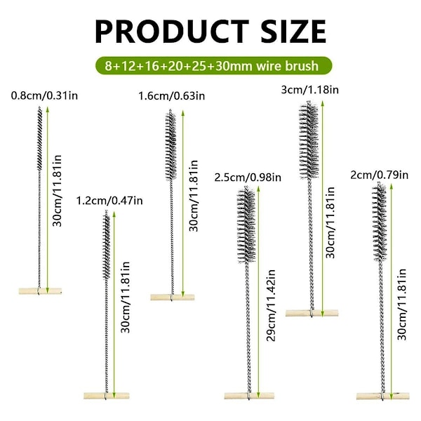 6 stk. boremaskinebørste sæt, 8/12/16/20/25/30mm rustfrit stål hulbørste, rengøringsbørste, til effektiv