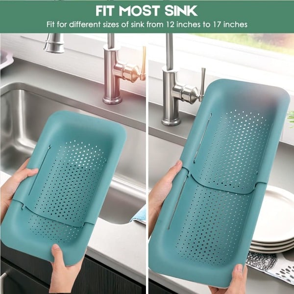 Hopfällbart durkslag kök utdragbar sil frukt grönsaker pasta mat avrinningskorg avlopp över diskho (grön)