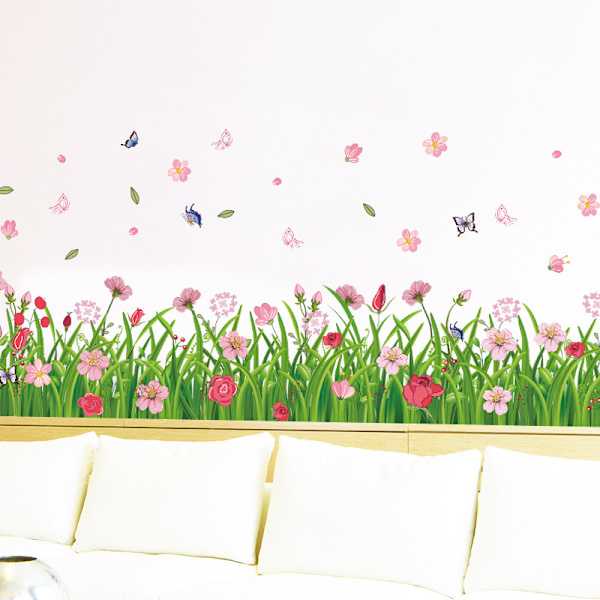 Grønne gressvegg hjørneklistremerker blomster sommerfugler baseboardlist veggklistremerker for soverom stue