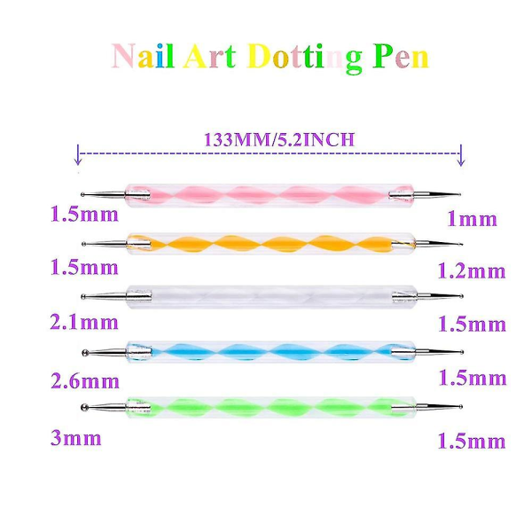 5-piece 2-way Stippling Pen Tool Nail Tip Stippling Nail Art Kit (5-piece Set)