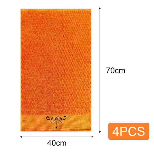 4 stk Halloween Håndklær Bomull for Baderom Sett Broderi 70*40cm Spøkelse Hodeskalle Skjelett Kjøkkenhåndklær Edderkopp Gresskar Oppvask Klut Fingertupp Håndkle Stil 3