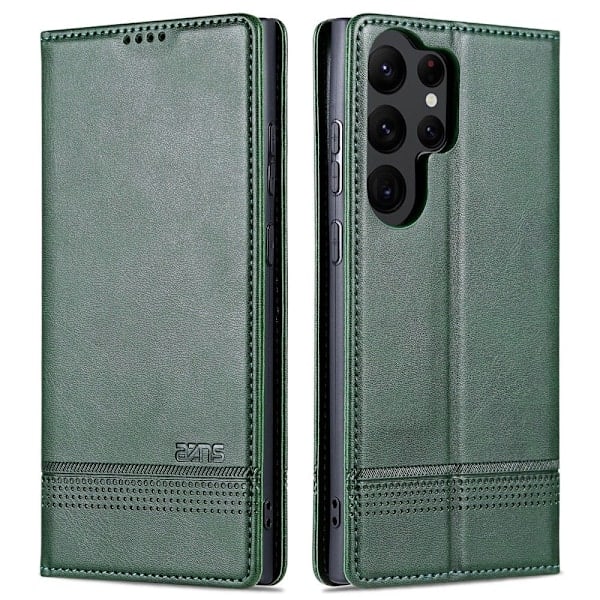 AZNS Samsung Galaxy S23 Ultra Flip Læder Etui Grøn