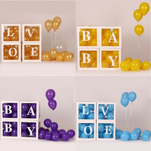 Alfabetets namnlåda Transparent Födelsedag Ballong Box Bröllop Globos 1:a födelsedagsfest Dekoration Barn Latex Ballong Baby Shower
