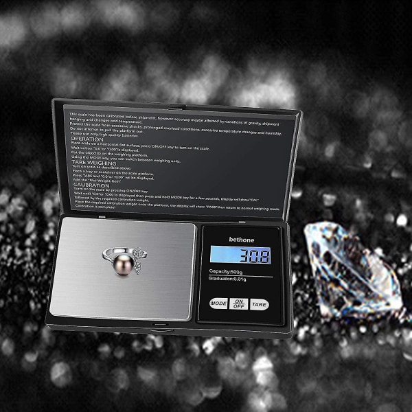 Digital precisionsvåg 500G/0.01G Elektronisk köksvåg Fickvåg med bakgrundsbelyst LCD-display Sm