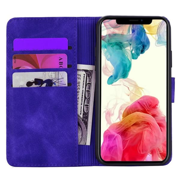 iPhone 17 Pro Max Case Leather Case - Mandala Embossed Double Fold Calfskin Purpur