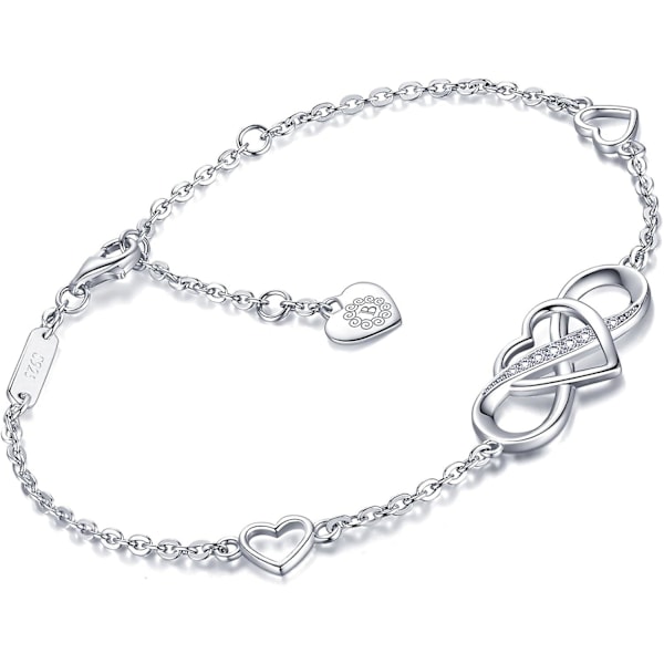 Dame Armbånd 925 Sterling Sølv Infinity Hjerte Hvidguldbelagt Diamant Justerbar Armbånd Bedste Morsdagsgaver til Kvinder Piger