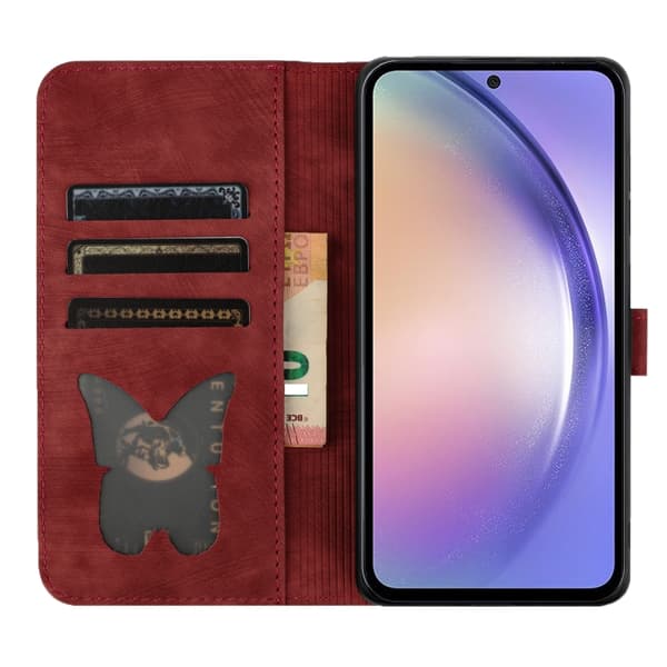 Samsung Galaxy S23 FE 5G Case with Butterfly and Cat Embossing Röd