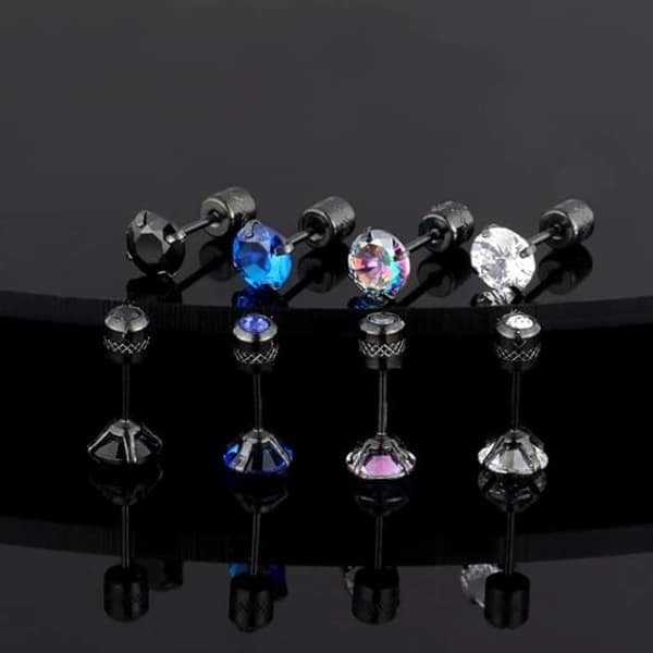 4 par titanium skrue tilbage kirurgiske rustfri stål øreringe til kvinder mænd, Rainbow 5A Cubic Zirconia ørestikker dobbeltsidede øreringe 6 mm