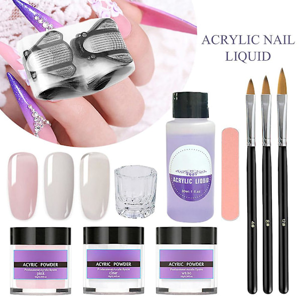 Aylneglesæt med børste, Aylpulver og Aylvæske, Aylpulversæt, Neglekunst, Manicureværktøj