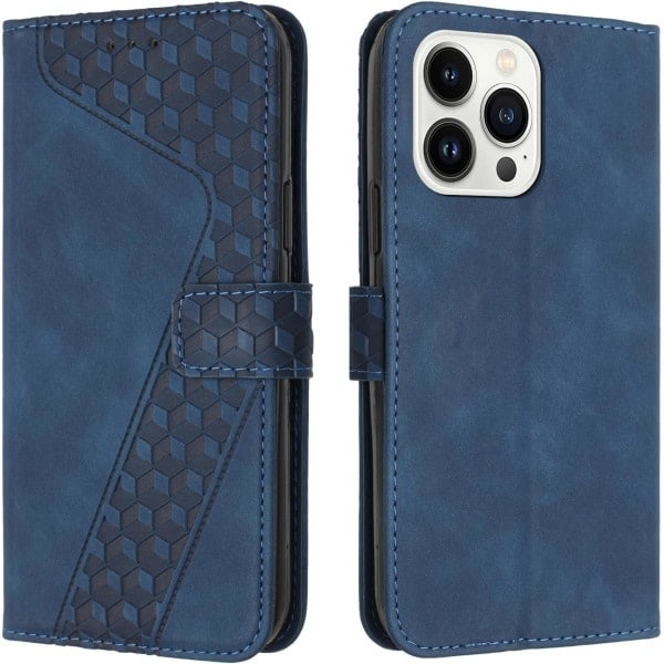 Etui til iPhone 13 Pro Max med kortholder, PU-læderetui Stativ Magnetlås Stødsikkert etui (blå)