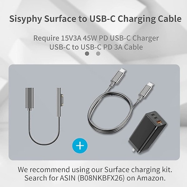 Surface Connect till USB-C laddningskabel kompatibel med Surface Pro7 Go2 Pro6 5/4/3 Laptop1/2/3 & Su