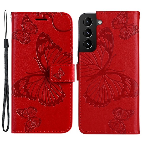 Samsung Galaxy S22 Plus Kotelo Perhoset Painettu Nahka Punainen